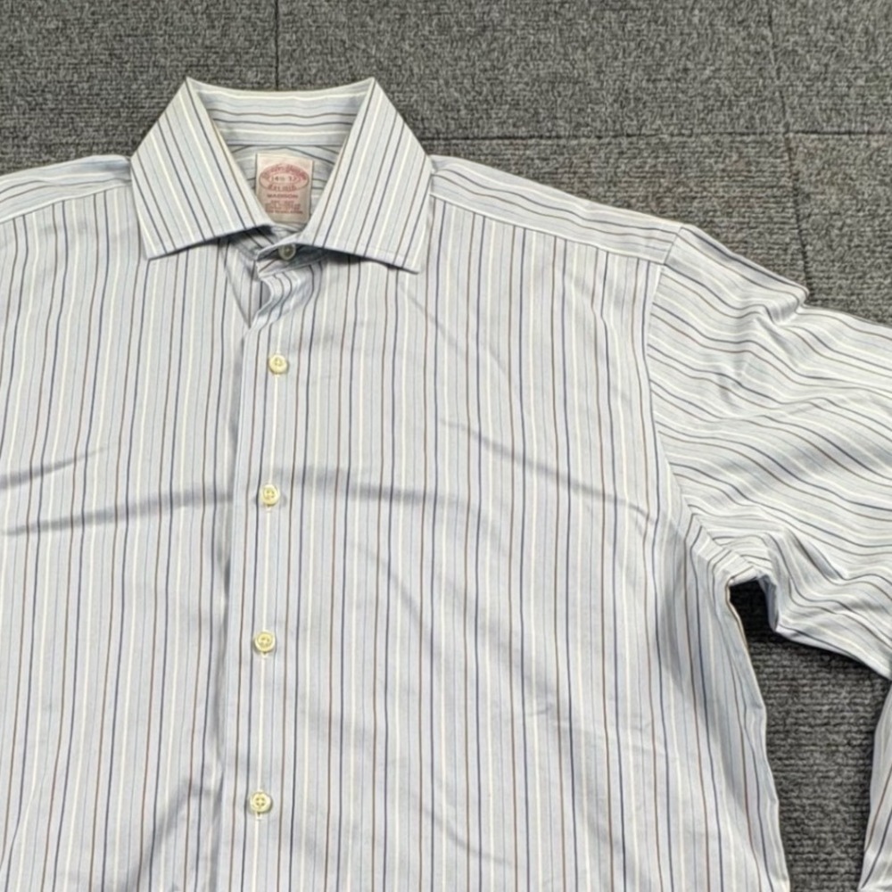 Brooks Brothers Madison Dress Shirt 14.5 32 Non-Iron Supima Cotton Blue Stripe